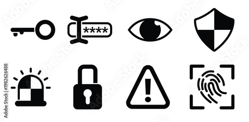 set of simple icons on a theme password authorization 
