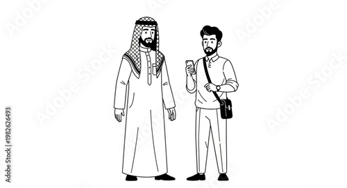 Two Middle Eastern men in traditional attire standing together.