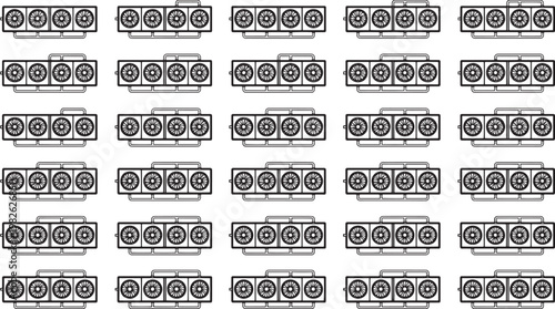 A grid of powerful engines, symbolizing industrial production and technological progress.