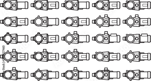 A detailed schematic featuring a collection of industrial parts, showcasing the intricate design and mechanical elements of each component.