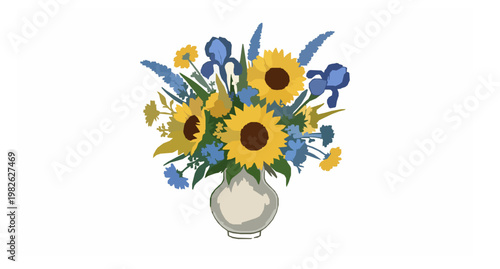 Vintage style colorful flower bouquet in vase vector inspired by classic post impressionist botanical art illustration