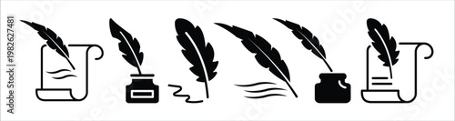 quill writing icon set 