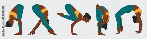 set with women doing yoga yoga positions african american