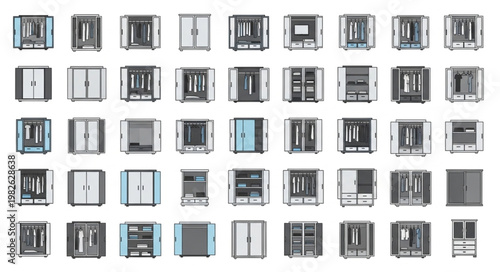 Collection of various modern wardrobes and cabinets.