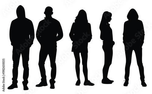 silhouetted crowd diverse group of standing figures