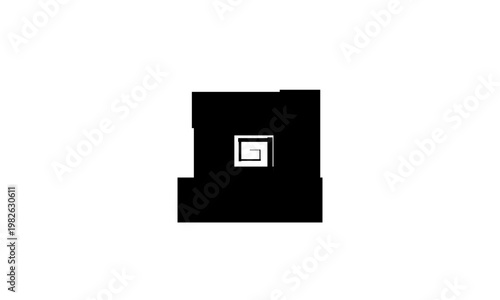 Hand-drawn black square spiral geometric pattern with varying line weight on white background graphic illustration