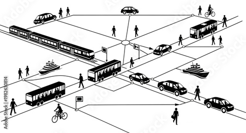 Urban Intersection with Diverse Transportation Modes and Pedestrians.