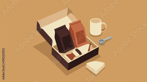 Fondue chocolate box with bottles and napkins on table