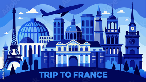 Illustration of a trip to france featuring iconic landmarks