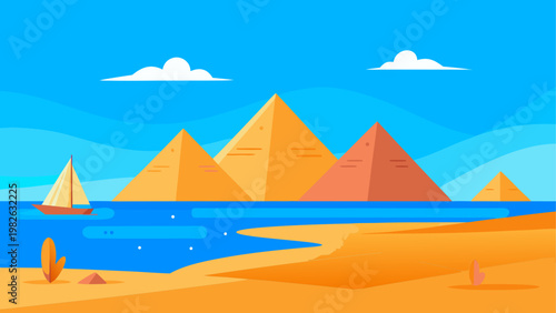 Three ancient egyptian pyramids under a clear blue sky