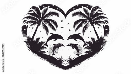 heart with palm tree