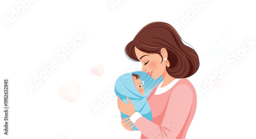 Mother, woman, holding, baby, love, care, vector illustration, family, parenthood, nurturing