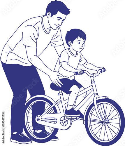 Heartwarming father's day illustration dad teaching son to ride a bicycle celebrating family bonds