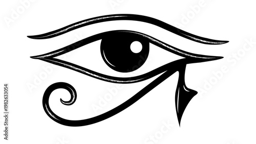 Eye of Horus Egyptian Symbol Minimalist Black Line Vector Icon Illustration on White Background with Editable Stroke, Adjustable Line Weight for Ancient Egypt Mythology and Protection Concepts.