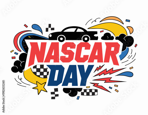 NASCAR Day Racing Car Vector Art, Speed and Motorsport Event Illustration