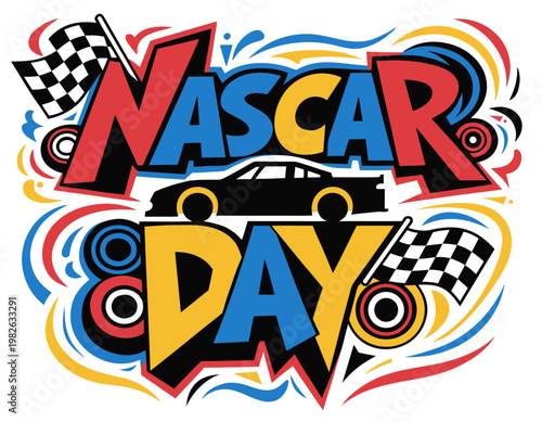 NASCAR Day Motorsports Vector Illustration, Racing Championship Theme Design