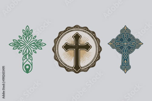 Christian cross logo design template set