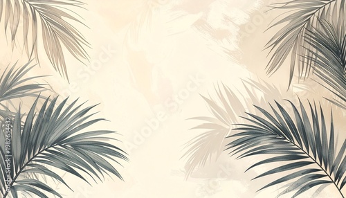 Elegant watercolor palm leaves background with copy space on soft beige backdrop