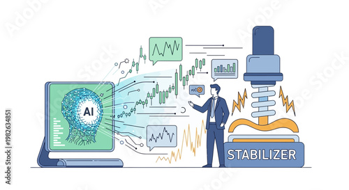 Businessman analyzing financial data with artificial intelligence and stabilizer