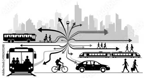 Urban Transportation and City Commuting Options Illustration.