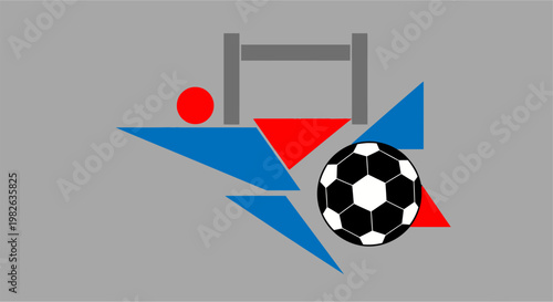 Abstract soccer emblem featuring a stylized ball and geometric shapes representing athletic movement and competition