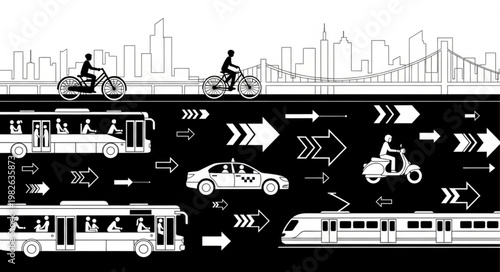 Urban transportation modes illustration.