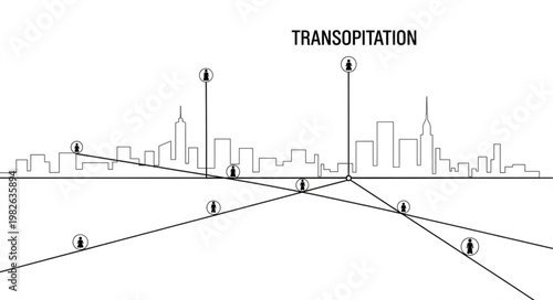 Urban transportation network concept with lines and buildings.