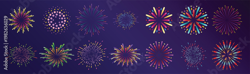 collection of colorful fireworks in the night sky 