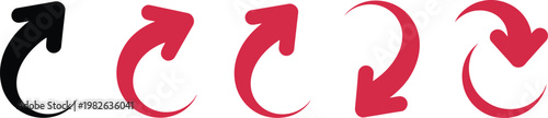Curved arrow vector set red black motion directional icons isolated on transparent background elements.