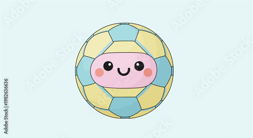 Delightful cartoon soccer ball with a cute, smiling face illustration, perfect for playful designs, kids' sports content, and a cheerful game aesthetic