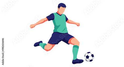 Dynamic illustration of a male soccer player in action, powerfully kicking a soccer ball, capturing the energy and skill of the sport