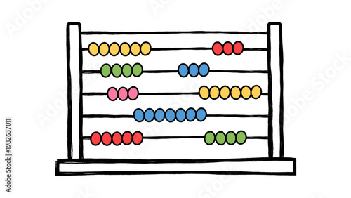 Hand-drawn abacus vector illustration with colorful beads and minimalist black outlines. This educational math tool icon features an editable stroke for adjustable line weight on white background.