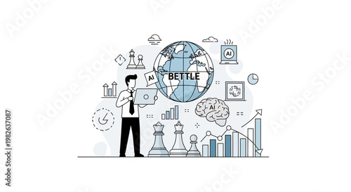 Businessman analyzing global data and artificial intelligence technology