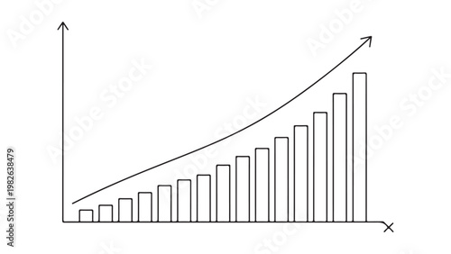 A line graph with a bar chart showing exponential growth trend on a white background