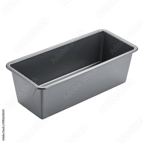 Empty Rectangular Gray Metal Loaf Pan for Baking Bread or Cake, Isolated on White Background