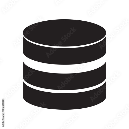 Black cylinder icon with white lines on a white background