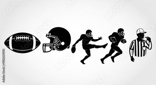 American Football Icons Including Ball Helmet Players and Referee.