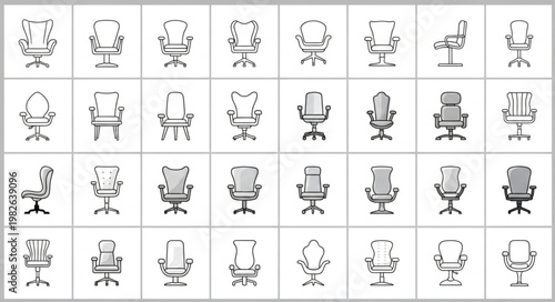 Collection of Office Chairs in a Grid Layout.