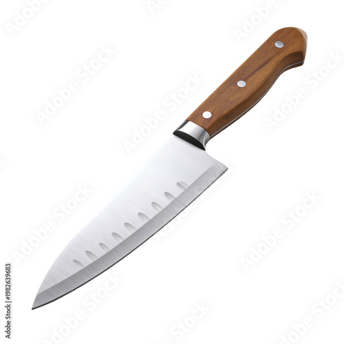 Professional Kitchen Knife with Wooden Handle - Sharp Stainless Steel Blade and Granton Edge for Food Preparation