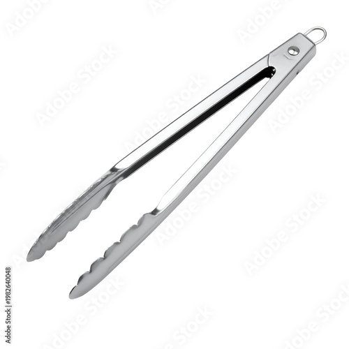 Stainless Steel Kitchen Tongs with Serrated Edge for Grilling, Cooking, and Serving Food - Isolated on White Background
