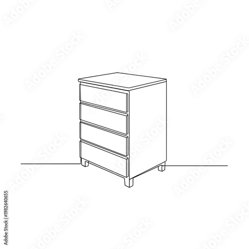 Tall chest of drawers line drawing on minimalist gray background