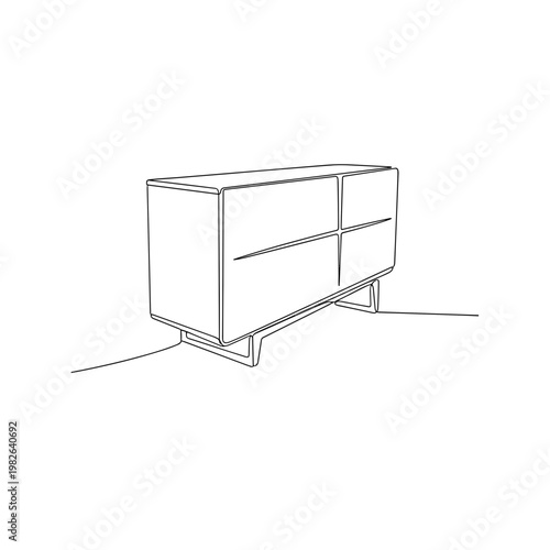 Modern sideboard cabinet line drawing on minimalist gray background