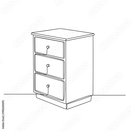 Small chest of drawers line drawing on minimalist gray background