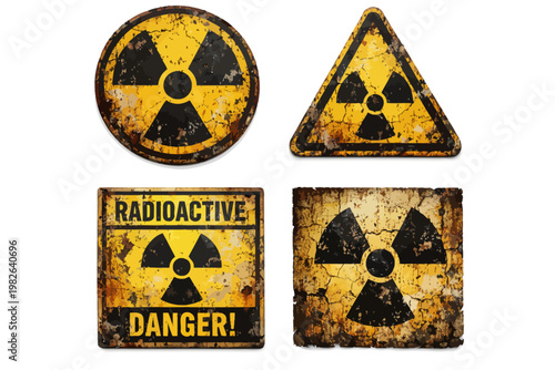 Radiation hazard symbol. Grunge shabby radioactive danger warning sign, toxic waste pollution vector icon