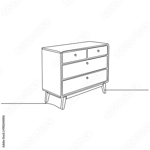 Chest of drawers line drawing on minimalist gray background