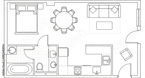 Architectural floor plan of a modern apartment layout.