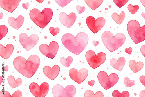 Watercolor heart patterns. Red and pink floating heart shapes for valentine decor, love romance vector background