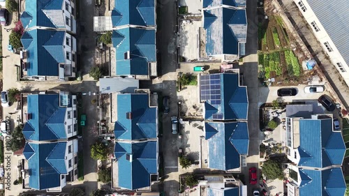 aerial view of modern blue residential buildings