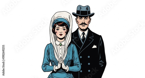 Vintage Couple Portrait Illustration.