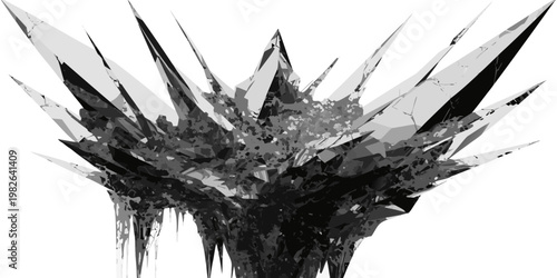 Monochrome abstract spiky rock formation with liquid drip effect monochrome abstract structure isolated background illustration formation dimension mountain contrast stylized